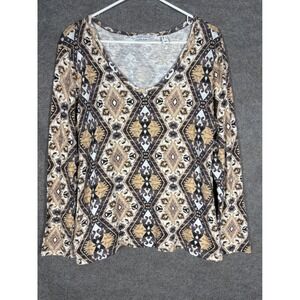 Canyon Retreat Womens Medium Long Sleeve V-Neck Southwestern Diamond Print Top